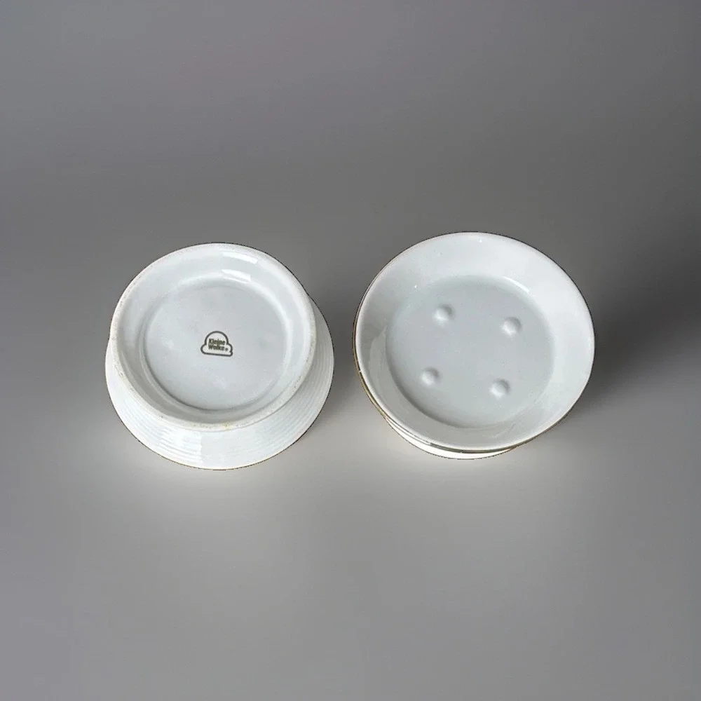Vintage Kleine Wolke White Porcelain Soap Dish Gold Trim Lot of 2 Germany